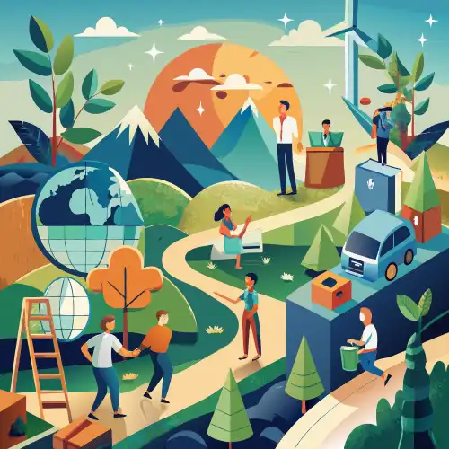 “Team strategizing sustainability and communication initiatives for a responsible brand”